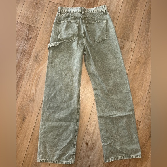 NWOT PrettyLittleThing Olive Green Seam Detail Panel Straight/Wide Leg Jean, 8 - Picture 8 of 10